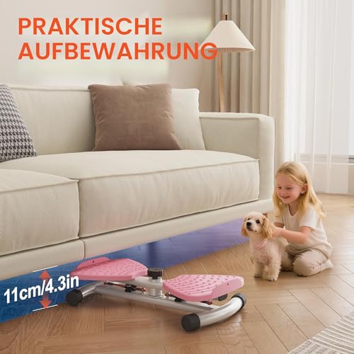 Taillen-Twister & Drehscheibe zum Abnehmen – Geräuschloses Heimfitnessgerät mit Widerstandsbändern, Bauchmuskeltraining, Balancetraining & Fußmassage, Rosa.