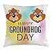 ABAKUHAUS Groundhog Day Collection Housse d'oreiller, Marmot Heureux coloré, Taie d'oreiller Décorative Carrée, 45 cm x 45 cm, Pale Caramel et Multicolor