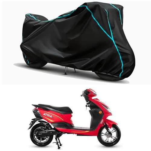 Image of Waterproof Bike Body Cover Compatible for | Hero Electric Atria LX | Taffeta Fabric, Sky Piping Design, Bottom Elastic Fit | Dustproof, Sun UV & Rain Protection for All Weather.