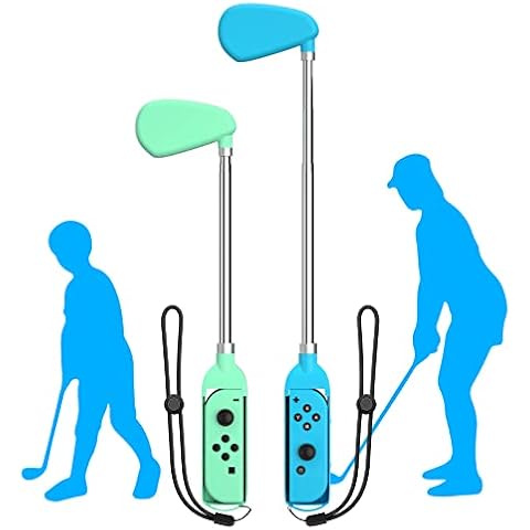 NANANINO Golf Clubs for Nintendo Switch Mario Golf Super Rush 2021, Adjustable Handle Grip Compatible with Mario Golf Switch - Green and Blue Cover