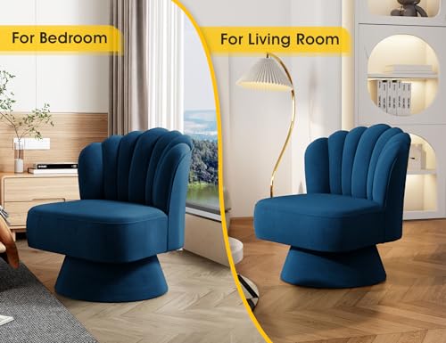 FFIJJ Modern 360 Degree Swivel Velvet Barrel Accent Chair, Comfy Side Corner Shell Sofa Chair for Small Spaces, Tufted Upholstered Armless Chair for Living Room, Bedroom, Office, Vanity by FFIJJ - Image 3