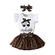 HEOXIN Baby Mädchen Kleidung Sets Neugeborenes Rüschen Kurze Ärmel Snap Knopf Schritt Bodysuit Schleifenknoten Dehnen Leopardenmuster Netz Rock Stirnband Sommer Outfit Babykleidung Braun 6-9 Monate