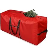 Homatz Christmas Tree Storage Bag – Heavy Duty Tree Bag Fits Up to 7.5ft Artificial Xmas Tree, Large Waterproof Xmas Tree Bags with Reinforced Handles, Zipper & Pocket – Holiday Tree Organiser (Red)