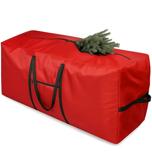 Homatz Christmas Tree Storage Bag – Heavy Duty Tree Bag Fits Up to 7.5ft Artificial Xmas Tree, Large Waterproof Xmas Tree Bags with Reinforced Handles, Zipper & Pocket – Holiday Tree Organiser (Red)