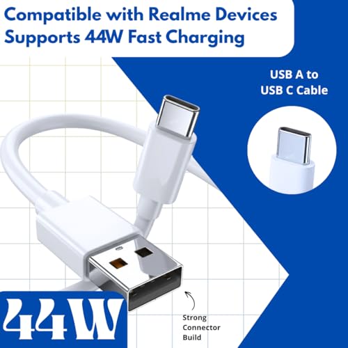 Image of 44W Type C Cable Compatible for Vivo | USB Type C Mobile Data Cable | Durable & Reliable Performance | Data Fast Charging for iQOO Flash USB Original Fast Charging Pack of 1