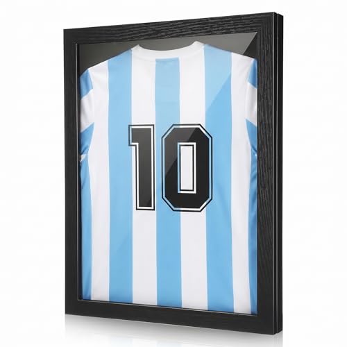 UKCOCO Football Shirt Frame Display: 3D Shadow Box Wall-Mounted Sports Jersey Display Frame for Rugby Band Signed Shirt 45. 70x35. 50x3. 60cm Black
