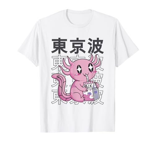 Axolotl Fresa Leche Kawaii Estética Niño Adolescente Anime Chica Camiseta