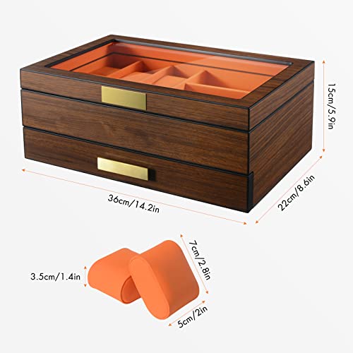 ikkle Watch Box Organizer for Men Jewelry Box Organizer, Luxury Wooden Watch Display Case Watch Holder with Drawer & Glass lid for Sunglasses Rings Watches Storage, Gift For Men