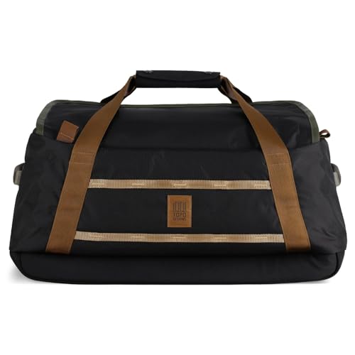 Topo Designs Mountain Duffel 40L, Recycled Nylon Ripstop Travel Bag, Removable Backpack Straps, Interior Mesh Pockets, Bluesign Approved (Black/Neutral)2