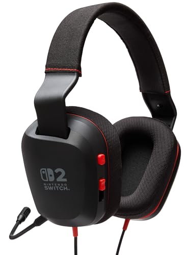 PowerA Przewodowy zestaw słuchawkowy stereo do Nintendo Switch 2 - czarny, oficjalnie licencjonowany, 50 mm Crivers, odłączany mikrofon wysięgnika, sterowanie nauszne, gniazdo 3,5 mm, kompatybilny z