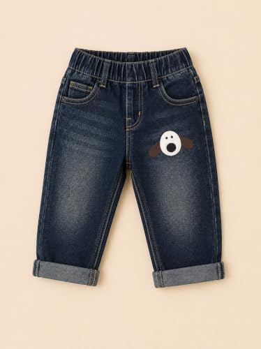 Image of A.T.U.N. (ALL THINGS UBER NICE) Baby Boys Stylish Denim Jeans Pant with Cute Keychain Charm | Soft Stretchable Fabric with Elastic Waistband | Comfortable Trendy Full Length Jeans for Infants