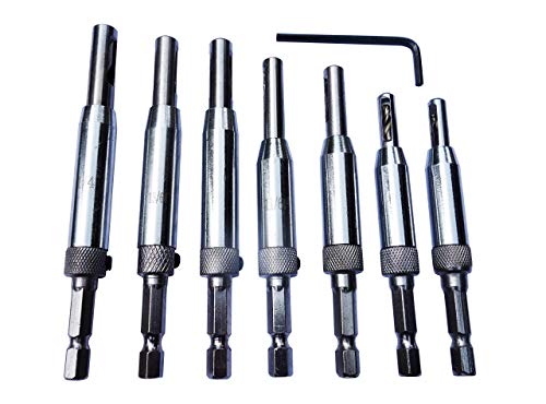 Self Centering Drill Bit Door Window Cabinet Hinge Hardware Drill Bits Set of 7 Pcs (5/64-1/4) with 1 Hex Key Hss Woodworking Tools