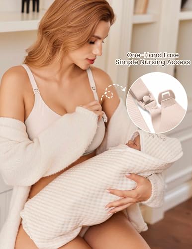 Image of Ekouaer Nursing Bras for Breastfeeding Ribbed, Seamless Ultra Comfort Maternity Bralette Wireless Pregnancy Sleep Bra