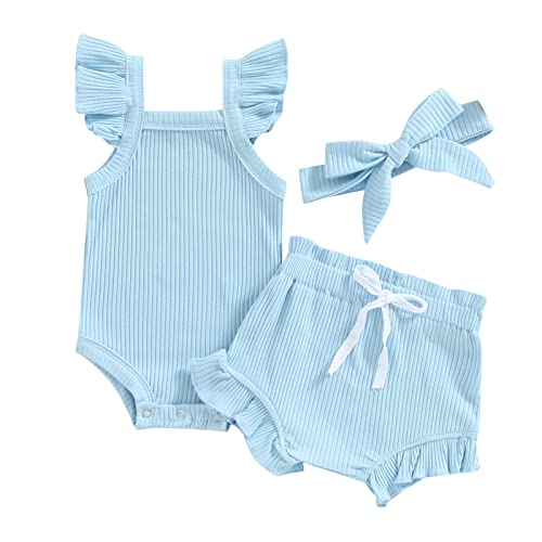 Image of Engofs Newborn Baby Girl Summer Clothes Boho Infant Sleeveless Romper Bodysuit Shorts Headband 3Pcs Outfits
