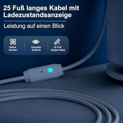 10W 7.6 m Stromkabel und Adapter, kompatibel mit Ring Spotlight Cam Plus/Pro und Stick Up Cam. Akku, Ladekabel für Ring,Netzstecker und USB-C-Ladekabel mit Kontrollleuchte (1 Packung) (Weiß-10W)