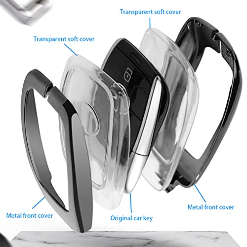 Key Fob Cover Holder for Mercedes Benz, Metal Key Case Cover Protector Shell Car Keychain Accessories 360 Degree Protection for 2019-2021 A C G E S Class 2017-2021 Keyless Smart Key Fob (A-Silver)