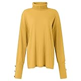 haut lmv  Sweater Femme Casual Uni Comfy Chaude Sweater Col Haut Tricoté Manche Longu Chemisier pour Femme Hiver Sport Jaune