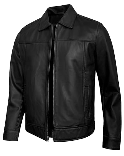 UrbanFocal Black Leather Jacket Men - Biker Style Leather Motorcycle