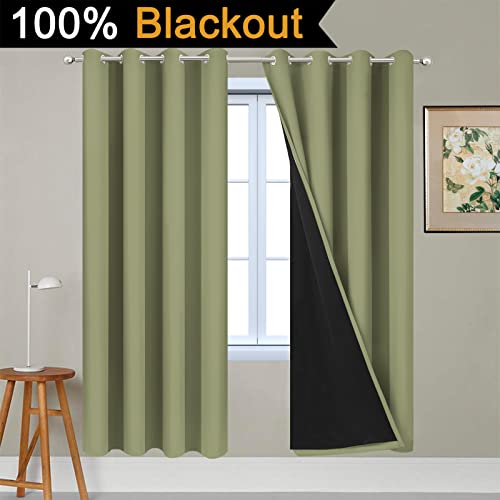 Image of Yakamok Sage Blackout Curtains 72 Inches Long for Bedroom 52 inch Wide 2 Panel | Blackout Curtain Panels for Bedroom, 2 Thick Layers Grommet Top Thermal Insulated Drapes with Black Liner for Living Room
