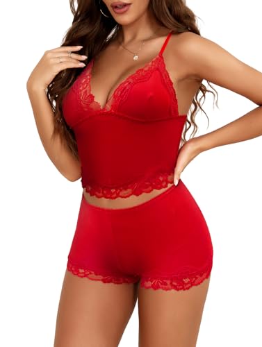 Image of Lilosy Sexy Sheer Floral Lace Pajamas Lingerie Set High Waist Sleepwear Bra and Panty 2 Piece Nightwear