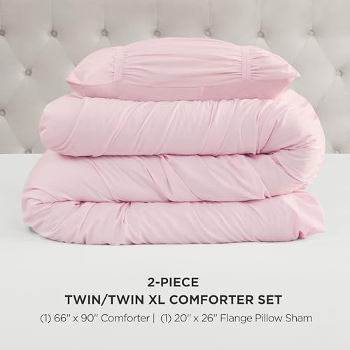 Image of Juicy Couture Ribbon Ruched 2 Piece Twin /Twin XL Comforter Set, Pink Marshmellow Bedding Ensemble