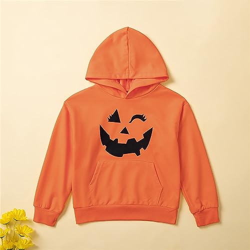 KAGAYD Toddler Boys Girls Halloween Sweatshirt with Hood Kids Pumpkin Ptinted Pullover Tops with Pockets2