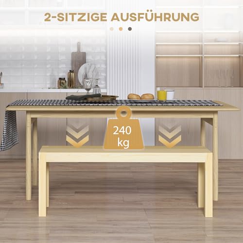 HOMCOM Sitzbank 2-Sitzer Holzbank Essbank bis 240 kg belastbar Küchenbank im Landhaus Design Esszimmerbank Sitzbänke für Flur Eingang Küche Esszimmer Holz 120 x 33 x 45 cm, Natur