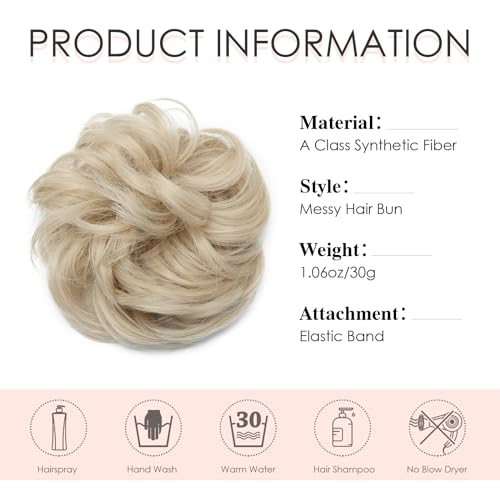 Messy Hair Bun Hair-Scrunchies Extension Curly Wavy Thick Synthetic Chignon for women Updo Hairpiece Ponytail HairAccessories Ash Blonde mix Bleach Blonde