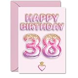 Stuff4 38歳の誕生日カード 男女兼用 - ピンク&パープルのグリッターバルーン - 38歳の男性/女性/叔父/息子/娘/姪用ハッピーバースデーカード A5 Bdayグリーティングカード