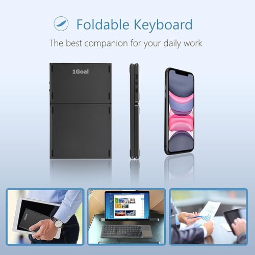 Image of 1Goal Foldable Bluetooth Keyboard, Wireless Bluetooth Keyboard with Touchpad,Pocket Size USB Rechargeable Bluetooth Keyboard Compatible with iOS, Windows, Android Smartphones, Tablets,Laptops and etc.