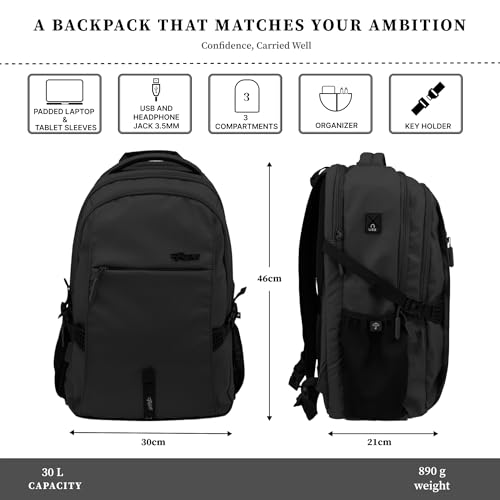 Image of F Gear Amalfi 30L Laptop Backpack|3 Spacious Compartments for Easy Organisation|17 inch, USB Charging Port, Sternum, Hip Strap, Luggage Strap|Backpack for College, Office & Travel Use