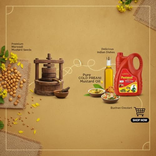 Image of Postman Wood Pressed Mustard Oil 5 Litre Jar | Cold Pressed Kacchi Ghani Sarso Tel