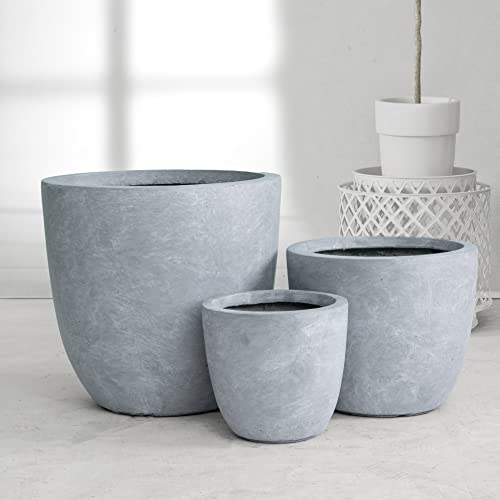 Image of Kante Set of 3 Blue Gray Concrete Bowl Planters 18 inch 14 inch 10 inch Dia