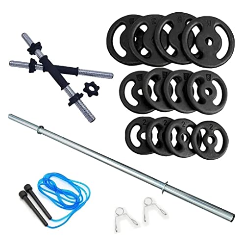 Loja Produto Aparelhos Musculação 18 Kit Fitness 40Kg + 2 Barras 40cm C/Rosca + 1 Barra 120cm C/Presil...