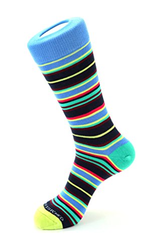 Men's Layered Stripe Size 8 to 12 Dark Blue/Lime