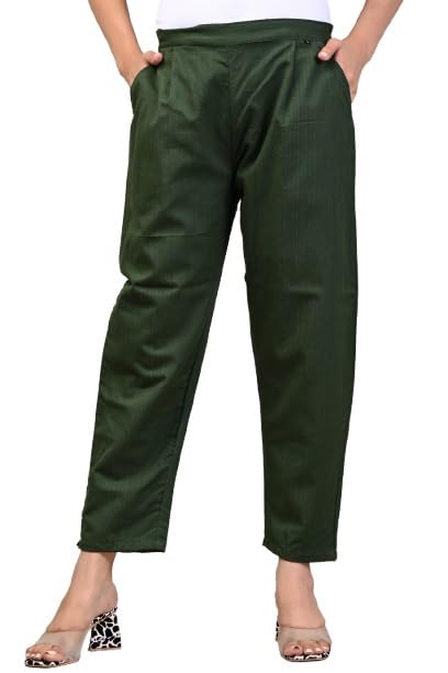 Image of Women Elastic Waist Regular Fit Casual Cotton Trouser Pants