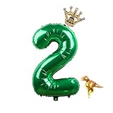 El paquete -- 1 * Globo de Digital 30 pulgadas, 1 * Globo de corona, 1 * Globo de dinosaurio. Globos de cumpleaños recibirás una fiesta temática de dinosaurio verde única que será una experiencia inolvidable y especial.