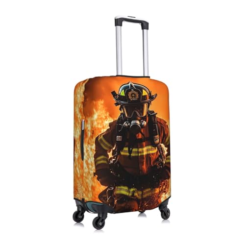 Firefighter Fireman Elastic Travel Luggage Cover, Washable Spandex Suitcase Protector, Anti-Scratch Fits 18-32 Inch3