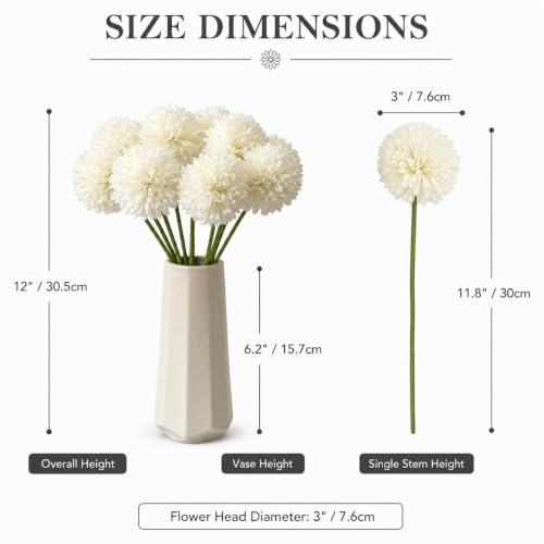 Image of Mandy's 12pcs Artificial Ivory Ball Chrysanthemum Flowers