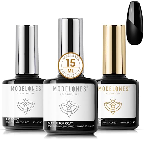 Modelones Vernis Semi Permanent Base et Top Coat Matte Vernis Gel UV Semi Permanent 3 * 15ML No Wipe Top Coat et Base Coat pour Ongle Gel UV Complet Kit