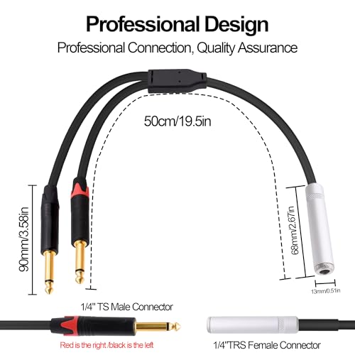 Cable Divisor Y Estéreo 6.35mm TRS a Dual TS 50 cm miniatura 5
