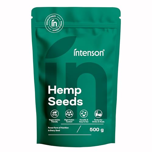 Intenson Semillas de Cáñamo Peladas, 500 g, Ricas en Proteína y Ácidos Grasos Omega, Veganas y Apto para Dieta Keto, Naturalmente Sin Gluten, Sin Aditivos