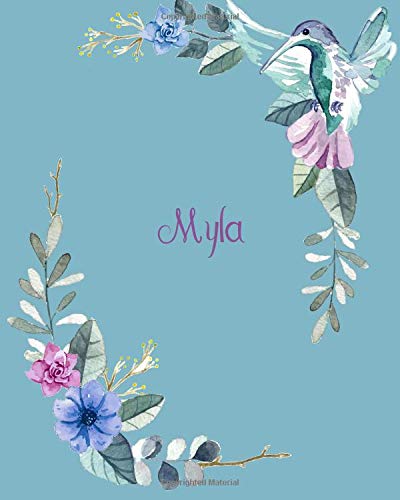 Myla: 110 Pages 8x10 Inches Classic Blossom Blue Design with Lettering Name for Journal, Composition, Notebook and Self List, Myla