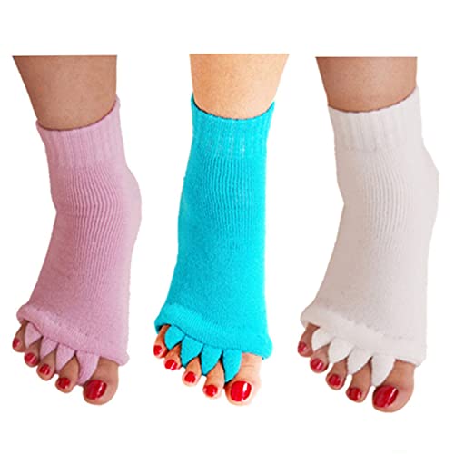 Minjie Womens Comfy Toes Foot Alignment Socks Yoga Gym Massage Half Toe Socks 3 Pack (Purple+Skyblue+White) #TOP4