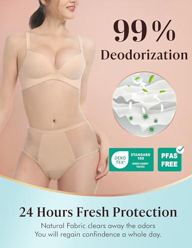 Image of AIRCUTE Washable Women Urine Incontinence Underwear Leak Proof Panties for Postpartum Bladder Leak with 50 ml Absorbency 3 Pack (1 Black-2 Beige, 3XL)