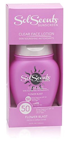 SolScents Clear SPF 50 Face Lotion, Flower Blast, 3.4 Fluid Ounce