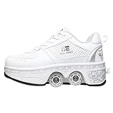 KUXUAN Roller Skate Shoes,Rollschuhe Schuhe,ultifunktionale Deformation Schuhe Quad Skate Rollschuhe Skating Outdoor Sportschuhe Für Erwachsene/Madchen/Jungen/Kinder,White-EU37=UK4