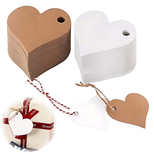 100PCS Etiquetas de Papel Kraft, Forma de Corazon Etiquetas Regalo de Papel Kraft, Uds Etiquetas de Artesanía y Cuerda de Yute, para Boda Navidad Cumpleaños