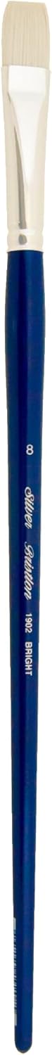 Silver Brush Limited 1902-8 Bristlon Bright Paintbrush for Oil, Acrylic, and Heavy Body Paints, Size 8, Long Handle
