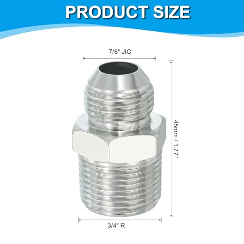 Image of PATIKIL Pipe Adapter Connector 7 /8 inch Male 74 Flare JIC x 3 /4 inch Male R Pipe Fitting Oil Feed Restrictor Fitting Hydraulic Connector for Oil Steam Water Pipelines System